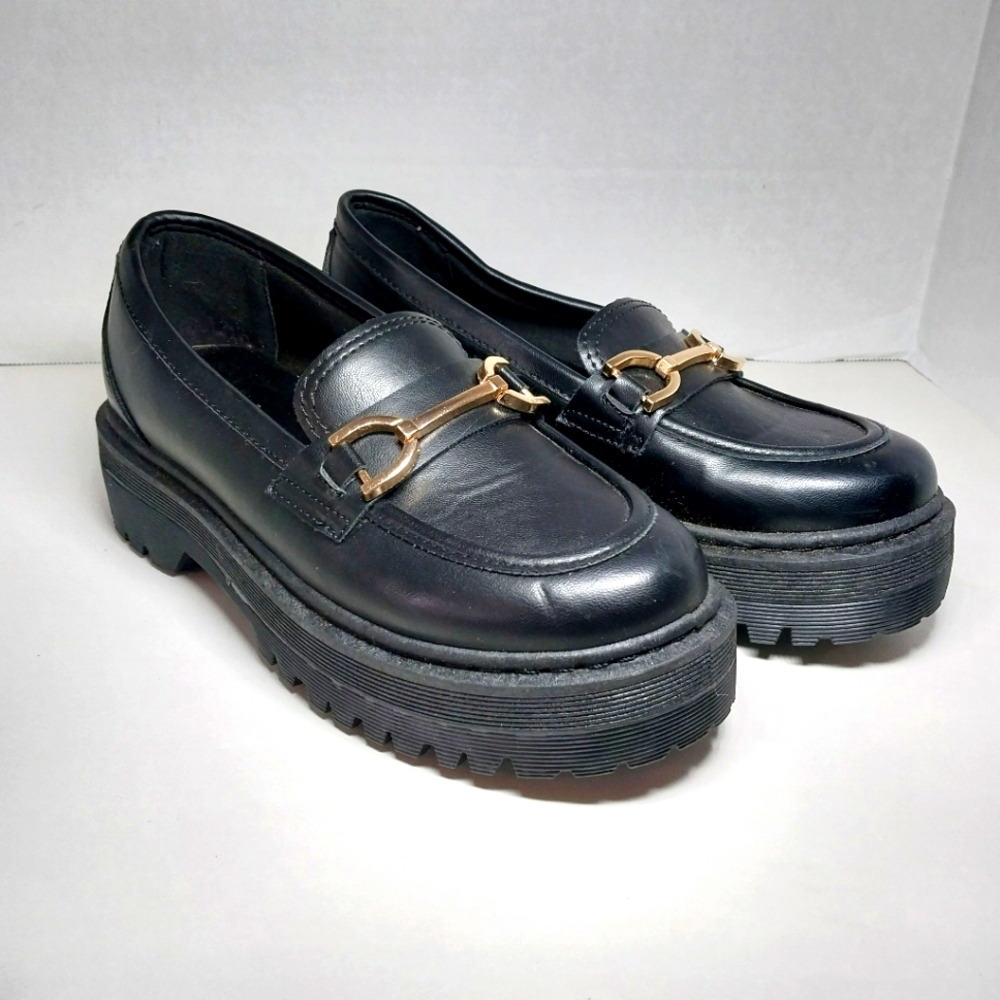Qupid Parkway Women US 6 EU 37 Chunky Platform Black Loafers 90s Y2K Style Shoes